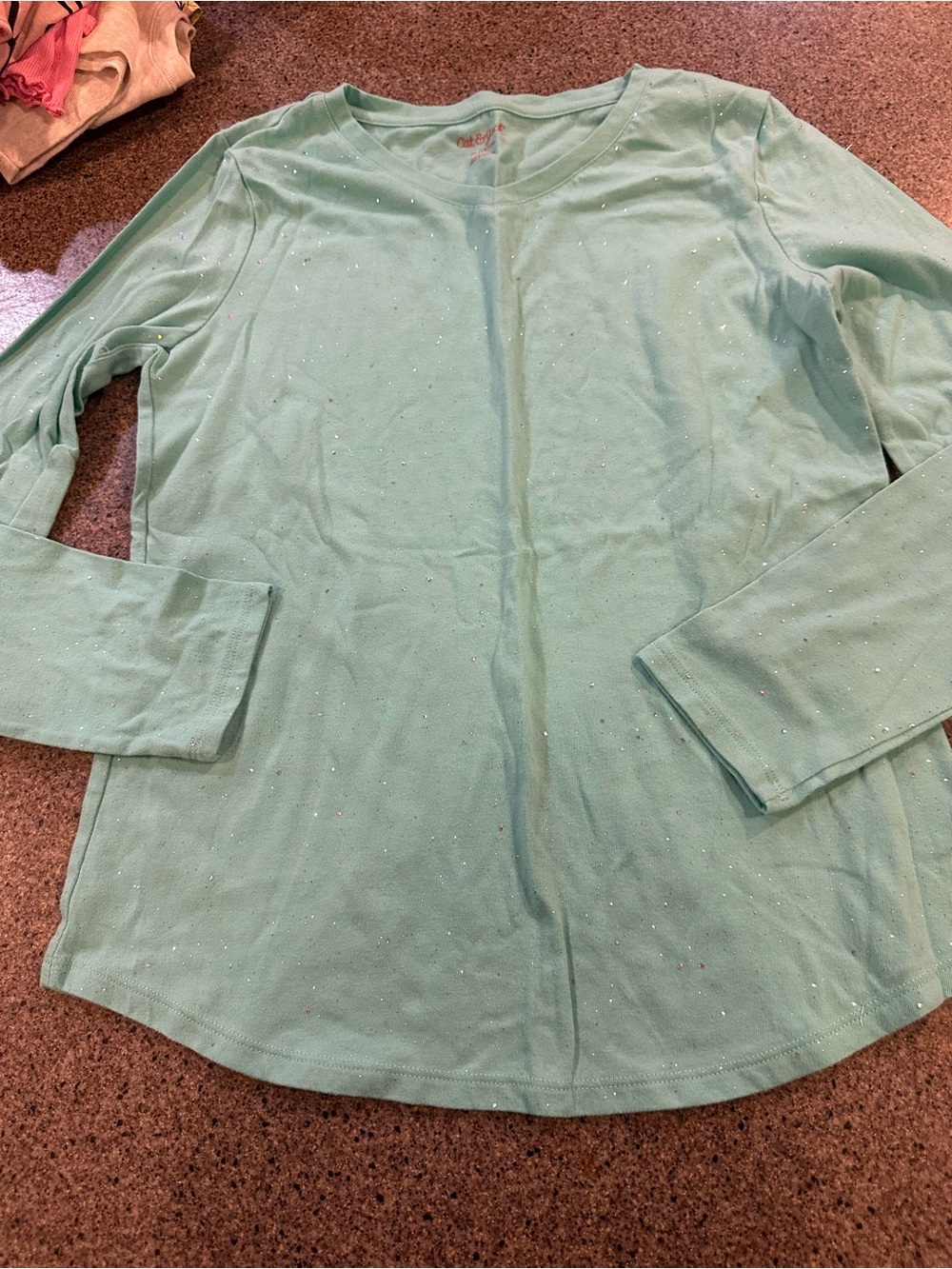 Mint Green Long-Sleeve Top with Subtle Sparkle